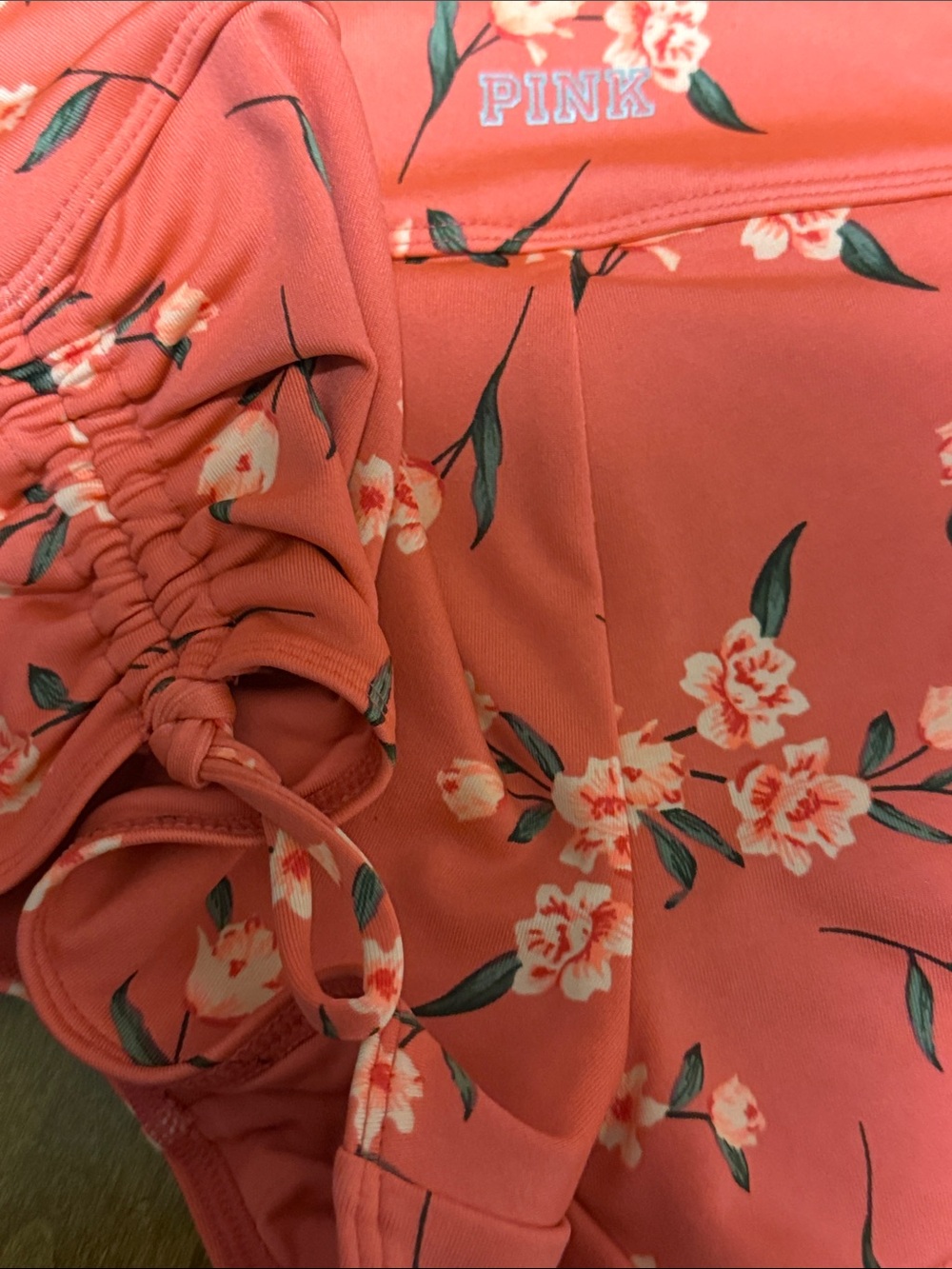 PINK Victoria's Secret NWOT Coral Floral Racerback Swim Top & Boyshorts Size Med - Picture 8 of 8